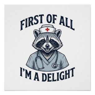 Póster Camiseta Divertida Enfermera Mapache Primero que N