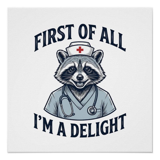 Póster Camiseta Divertida Enfermera Mapache Primero que N (Anverso)