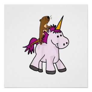 Póster Camiseta Divertida Nutria Marina Montando Unicorni