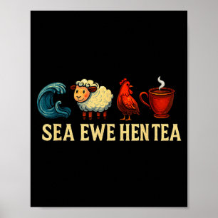 Póster Camiseta Divertida Té de Oveja Gallina Té de Oveja