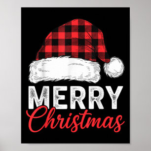 Póster Camiseta Feliz Navidad Sombrero de Santa Plaid de