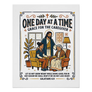 Póster Camiseta gráfica de Jesús cuidando a padres ancian