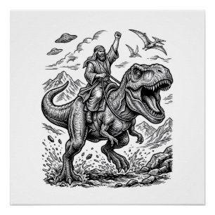 Póster Camiseta gráfica de jinete de dinosaurio con graba