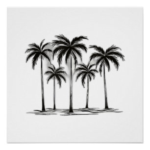 Póster Camiseta gráfica de palmeras blancas y negras para