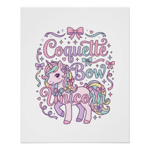 Póster Camiseta gráfica de unicornio coqueta con lazo de
