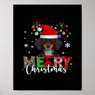 Póster Camiseta grande de perro salchicha Santa Feliz Nav