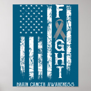 Póster Camiseta Guerrero del Cáncer de Cerebro Bandera de