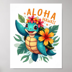 Póster Camiseta hawaiana Aloha Hawái Tortuga marina Chica