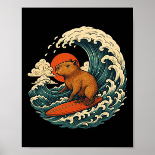 Póster Camiseta Japonesa de Surf Capyra para Hombre Mujer