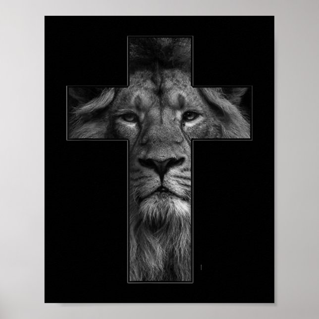 Póster Camiseta Jesús Cruz Con Cara De León, Fe En Dios T (Frente)