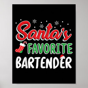 Póster Camiseta La Favorita del Barman de Santa divertida