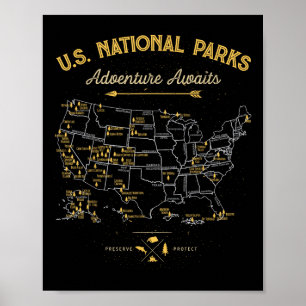 Póster Camiseta Mapa Parques Nacionales Camping Mujeres H