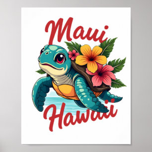Póster Camiseta Maui Hawaii Chica Mujeres Niños Tortuga M