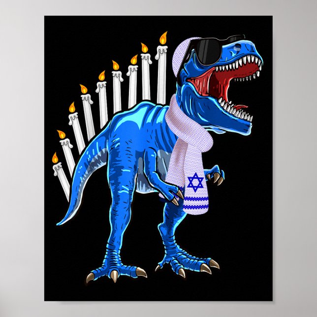 Póster Camiseta Menorasaurus Rex T Rex Dinosaur Hanukkah  (Frente)