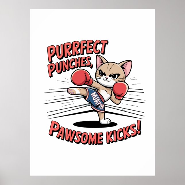 Póster Camiseta Muay Thai Boxing Cute Anime Cat (Frente)