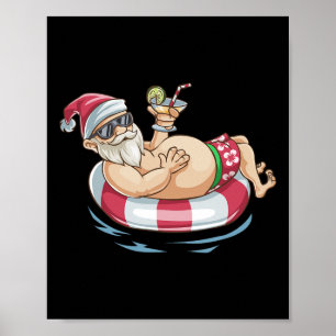 Póster Camiseta Navidad En Julio Santa Hawaiano Flotador