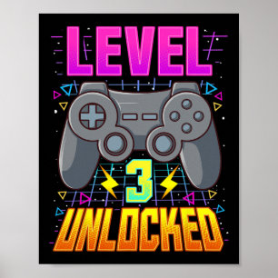 Póster Camiseta Nivel 3 Desbloqueado Videojuego Niños Cum