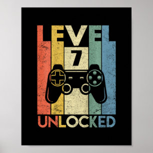 Póster Camiseta Nivel 7 Desbloqueado Camiseta Divertida R