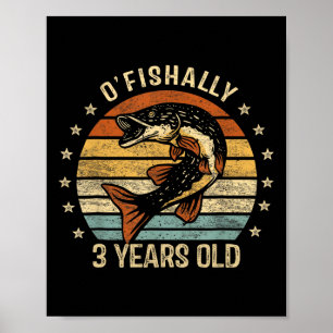 Póster Camiseta Oficialmente 3 Años Cumpleaños Pesca Retr