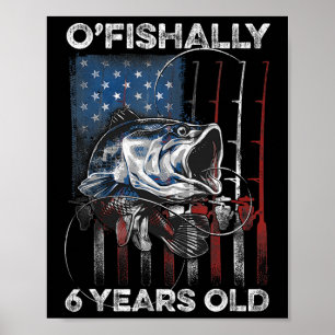 Póster Camiseta Oficialmente 6 Años Cumpleaños Pesca EEUU