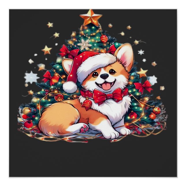 Póster Camiseta oversize de árbol de Navidad Corgi (Anverso)