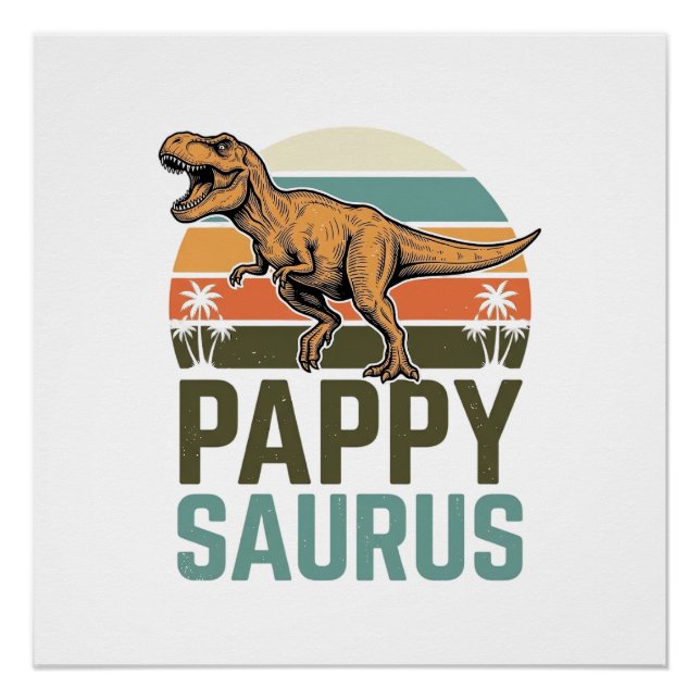 Póster Camiseta Pappysaurus Dinosaurio Divertido Atardece (Anverso)