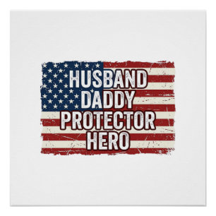 Póster Camiseta Patriótica Marido Papá Protector Héroe Ba