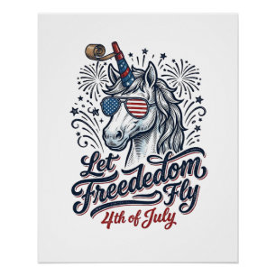 Póster Camiseta Patriótica Unicornio 4 de Julio Libertad 