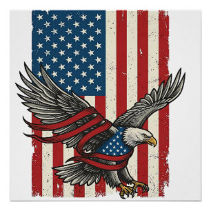 Póster Camiseta Patriótica Vector Bandera de Águila Vinta