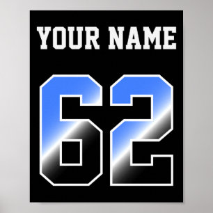 Póster Camiseta personalizada azul número 62