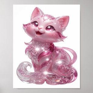 Póster Camiseta personalizada GATO BRILLO ROSA PLATA que