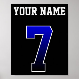 Póster Camiseta personalizada número 7 azul personalizada