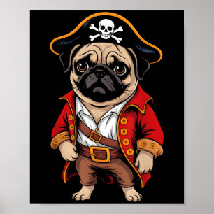 Póster Camiseta pirata de perro pug niños crían café de H