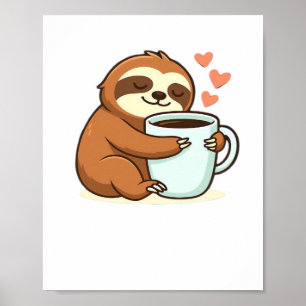 Póster Camiseta Premium de Perezoso Lindo Abrazando Gran