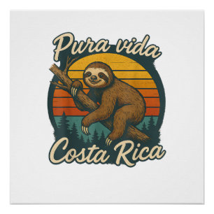 Póster Camiseta Pura Vida Costa Rica Perezoso Atardecer
