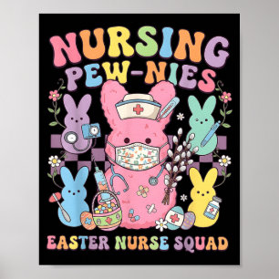 Póster Camiseta Retro de Conejo de Pascua de Enfermera Cu