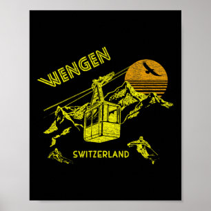 Póster Camiseta Retro de Esquí Wengen Suiza