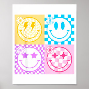 Póster Camiseta Retro Feliz Cara Patrón A Cuadros Sonrisa