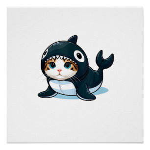 Póster Camiseta sin Mangas de Gato con Disfraz de Orca