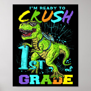 Póster Camiseta T-rex Diversión Infantil Primer Grado 
