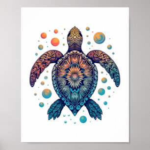 Póster Camiseta Tie-Dye de Tortuga Marina Hawaiana Vacaci