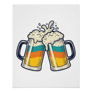 Póster Camiseta Vector Cheers Vintage Rainbow Beer Mug_1