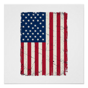Póster Camiseta vectorial de bandera americana desgastada
