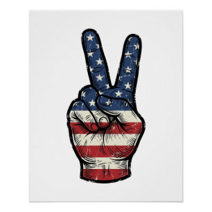 Póster Camiseta vectorial de mano de paz patriótica vinta