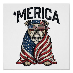 Póster Camiseta vectorial vintage de bulldog patriótico '