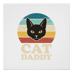 Póster Camiseta Vintage Cat Daddy Gato Negro Atardecer Re