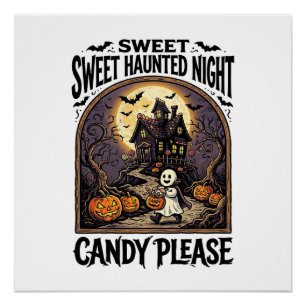 Póster Camiseta Vintage de Halloween Noche de Dulces Casa