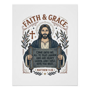 Póster Camiseta Vintage de Punto de Cruz de Jesús Gráfica