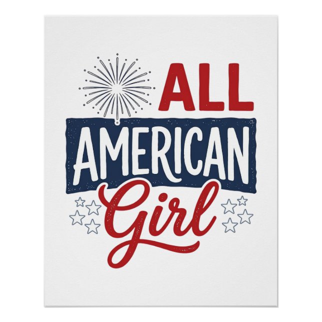 Póster Camiseta vintage patriótica chica totalmente ameri (Anverso)