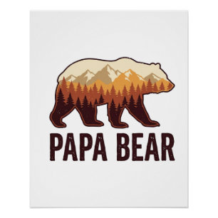 Póster Camiseta Vintage Silueta Oso Papa Oso Bosque_1